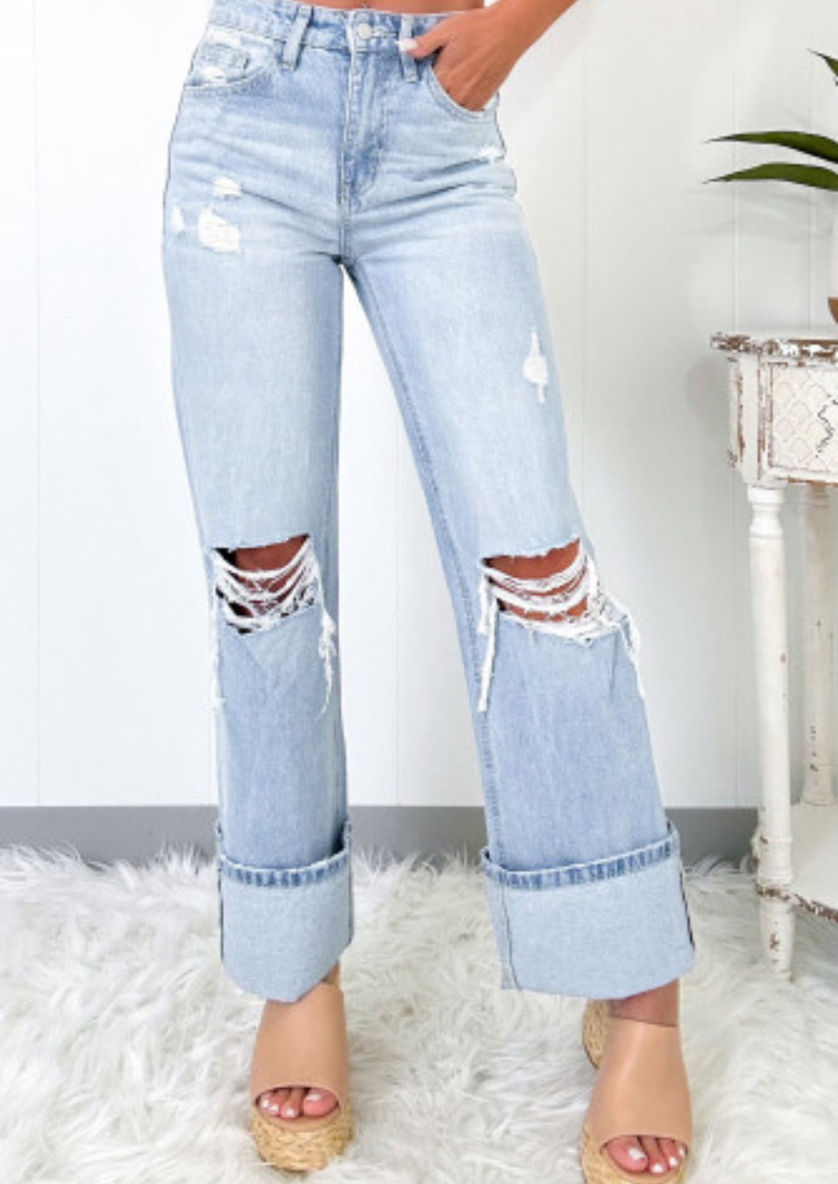 Distressed Cuffed Jeans