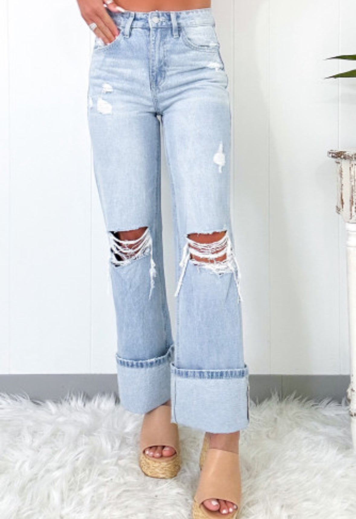 Distressed Cuffed Jeans